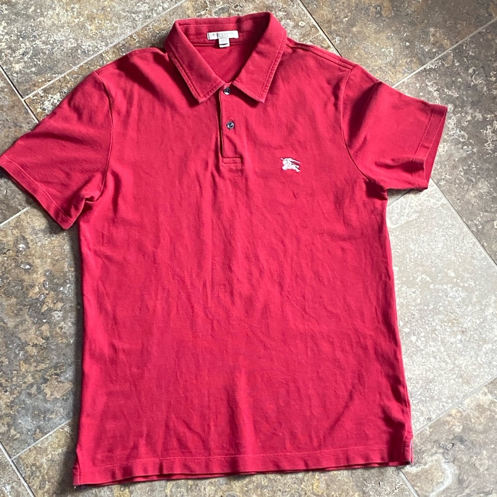 Boys red Burberry polo shirt size M